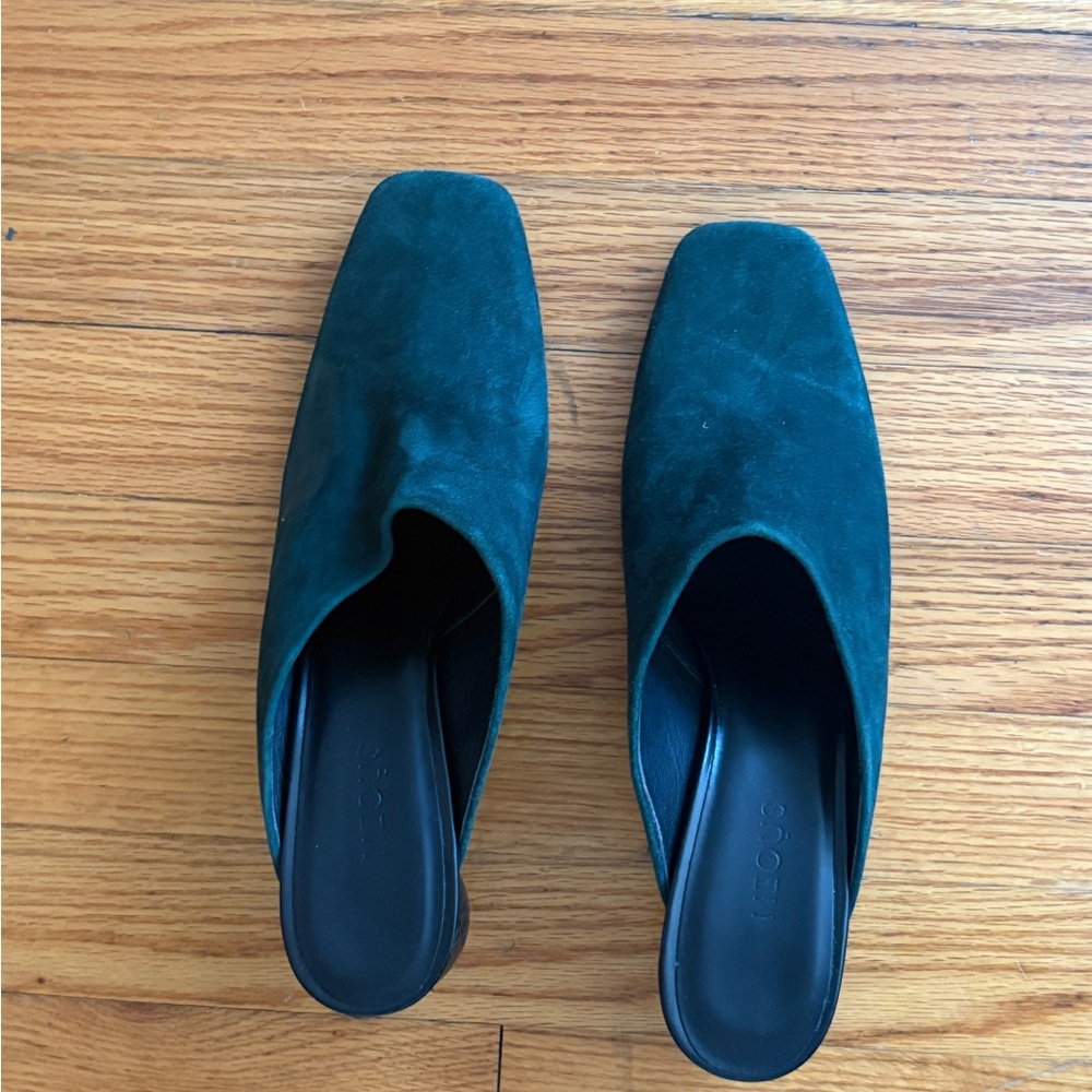Chic Neous Teal Square-Toe Mules